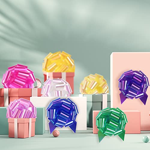 PAPER FAIR 24Pcs 8 Color Iridescent Easter Gift Pull Bow Set, Large 6" Assorted, for Gift Basket Bag Box Wrapping DĂ©cor, Valentines Day, Birthday, Anniversary, Christmas, Florist Packaging