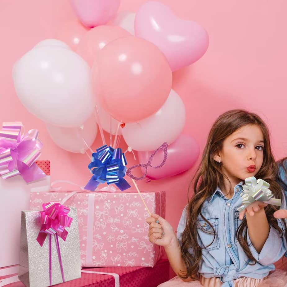 PAPER FAIR 48Pcs 8 Color Iridescent Easter Gift Pull Bow Set, Large 6" Medium 4" Assorted, for Gift Basket Bag Box Wrapping Décor, Valentines Day, Birthday, Anniversary, Christmas, Florist Packaging