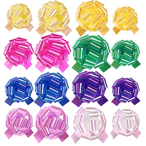 PAPER FAIR 48Pcs 8 Color Iridescent Easter Gift Pull Bow Set, Large 6" Medium 4" Assorted, for Gift Basket Bag Box Wrapping Décor, Valentines Day, Birthday, Anniversary, Christmas, Florist Packaging