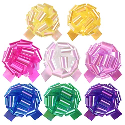 PAPER FAIR 24Pcs 8 Color Iridescent Easter Gift Pull Bow Set, Large 6" Assorted, for Gift Basket Bag Box Wrapping Décor, Valentines Day, Birthday, Anniversary, Christmas, Florist Packaging